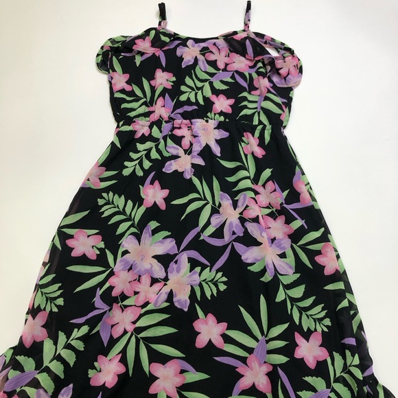 The Children's Place Black Tropical Floral Off The Shoulder High Low Dress XL 14 - Picture 7 of 8